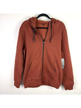 Zella Mens Zip Hoodie Medium Rust Athleisure Sweatshirt Full Zip Casual